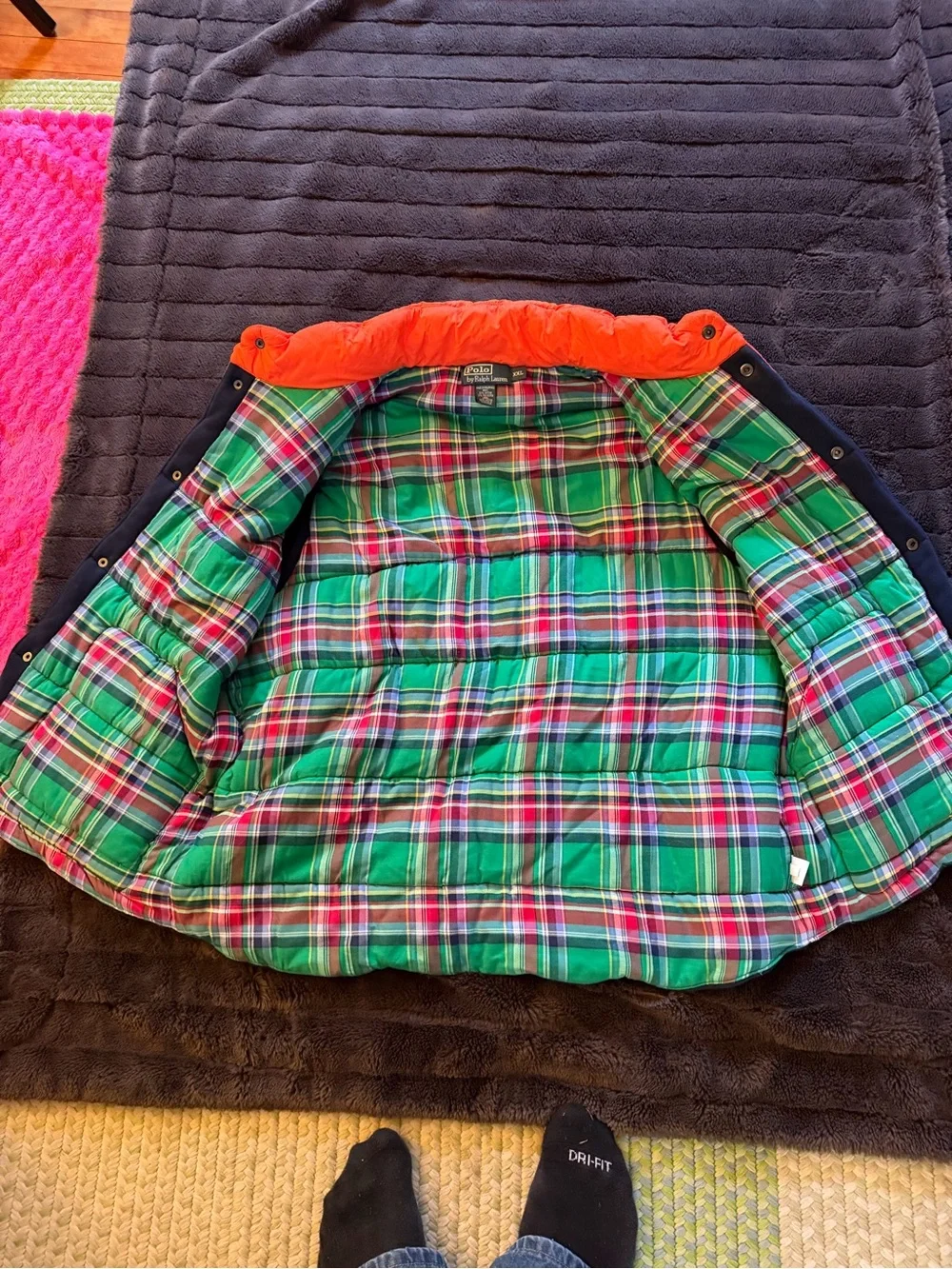 Ralph Lauren Navy Puffer Vest with Orange Yoke